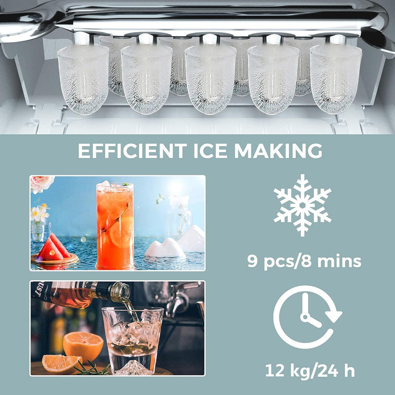 RELAX4LIFE Eiswürfelmaschine Tragbar 1,6 L, Ice Maker 9 Eiswürfel in 8 min, Eiswürfelbereiter 12 kg