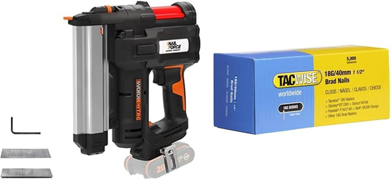 WORX WX840.9 Akku Nagler und Tacker 20V Max ohne Akku & Ladegerät & TACWISE 0400 Stauchkopfnägel Bra