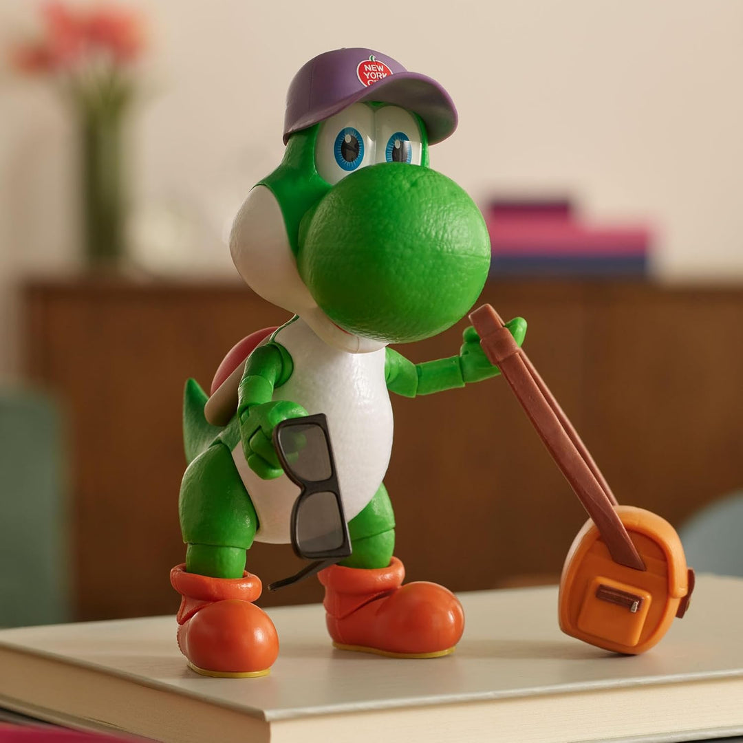 Super Mario Galaxy Movie – 13 cm Figurenserie – Yoshi-Figur mit Hut, Sonnenbrille und Tasche