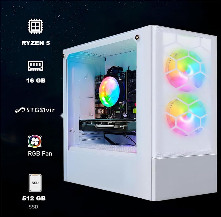 STGsivir Gaming PC, Ryzen 5 3400G bis zu 4.2 Ghz,16G DDR4,512G SSD,WLAN 6,BT5.0,RGB Lüfter x3,Window