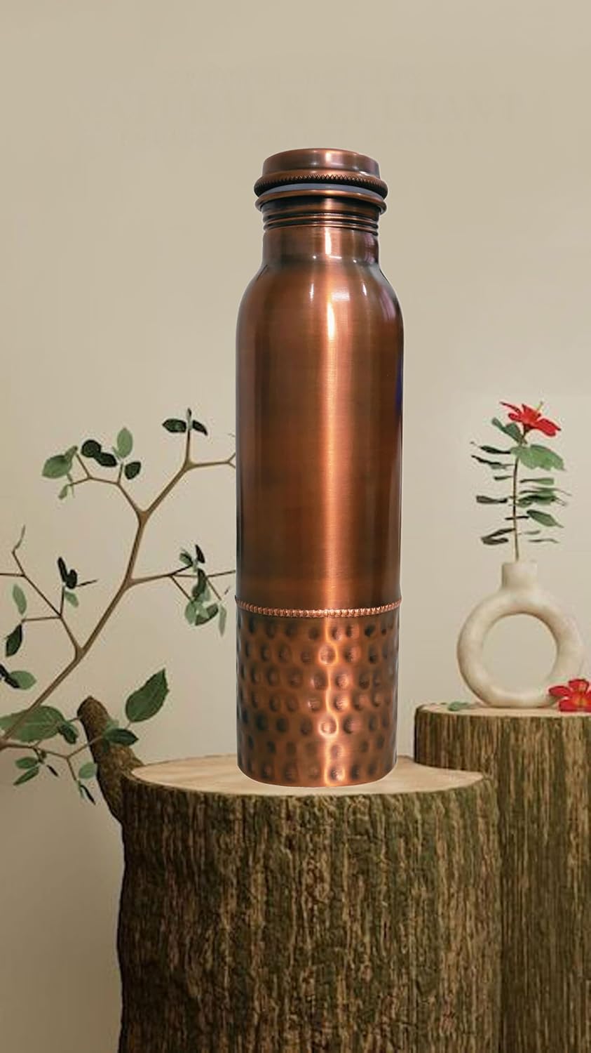 ayurvedische Kupfer-Wasserflasche, auslaufsicheres naturreines Kupfergefäss 900ml/30oz design 4 900