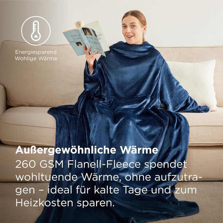 BEDSURE Decke mit Ärmeln als Geschenke für Frauen - Kuscheldecke mit Ärmeln Blau Erwachsene Ärmeldec