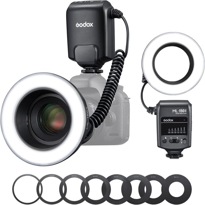 Godox ML150II Tragbarer LED Makroringblitz Ringblitzleuchte Set6-stufige Leistungswahl (1/32-1/1) 58