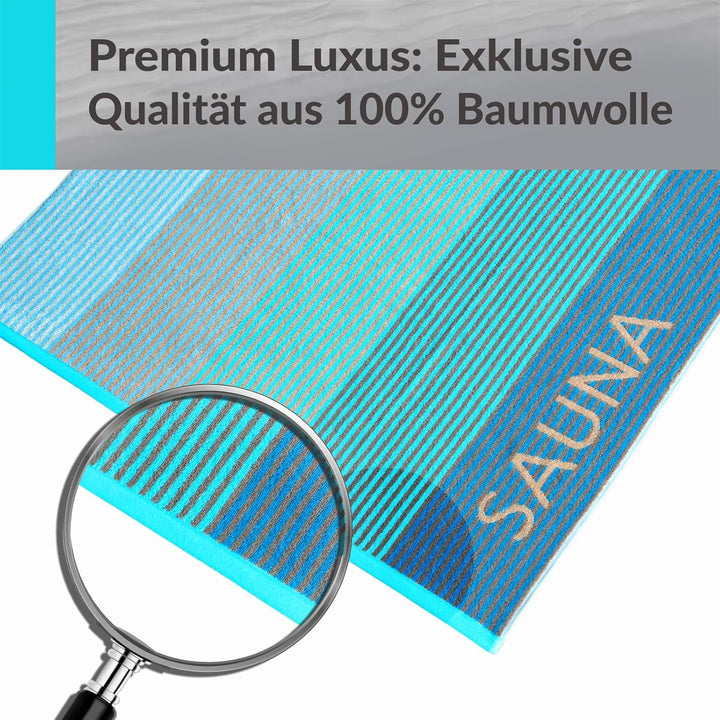 Lashuma Saunatuch Helsinki, Blau - Türkis, Liegetuch für die Sauna, XXL Badetuch, 100% Baumwolle, 85