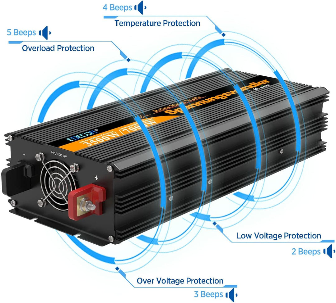 EDECOA Spannungswandler 3500w Reiner Sinus Wechselrichter 12v 230v mit 2X USB und Fernbedienung Span