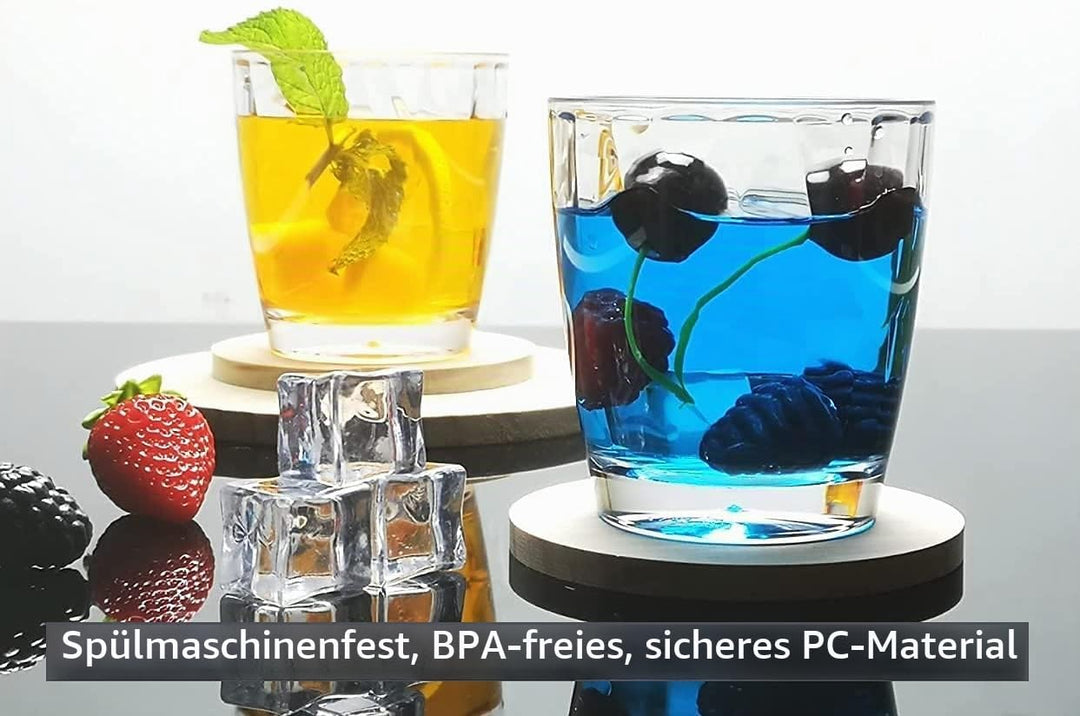 VEILEDGEM [aussehen wie Glas] 300 ml Set mit 6 Kunststoff-Trinkgläsern, spülmaschinenfest, BPA-frei,