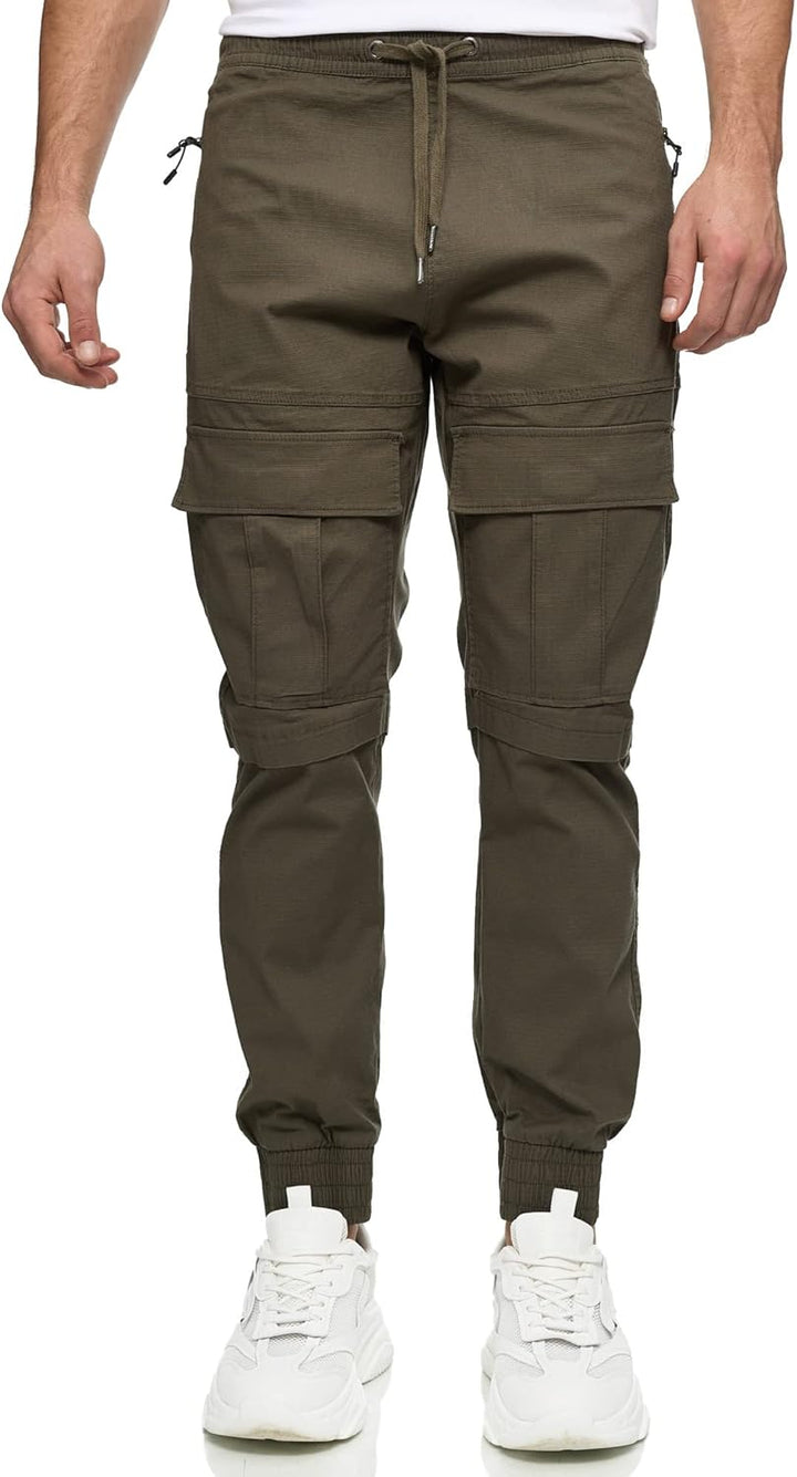 Indicode Herren Dennis Cargohose aus 98% Baumwolle mit 6 Taschen | Cargo Hose für Männer, Army