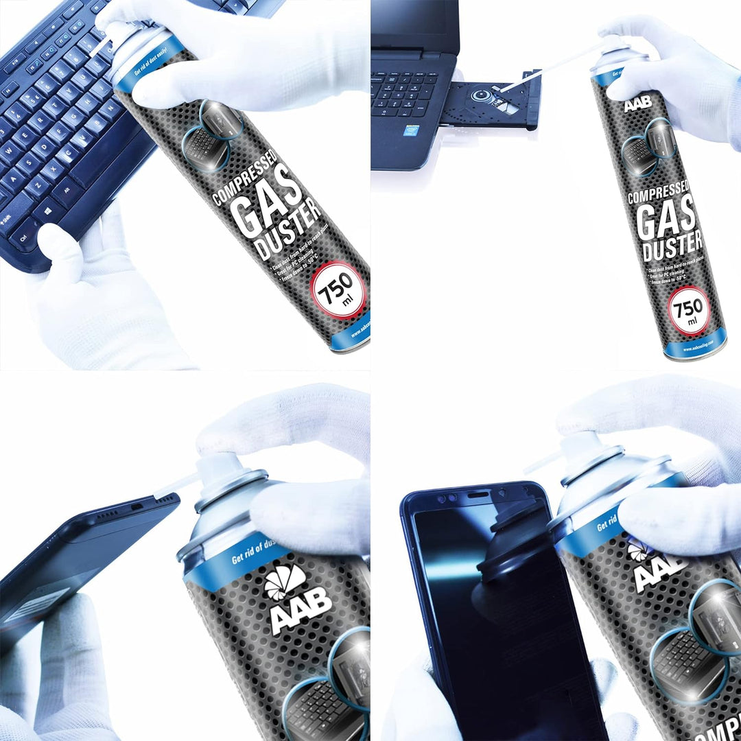 AAB Reinigungsspray 8 x 750ml, Druckluftreiniger, Druckluft aus der Dose, Für die Reinigung von Büro