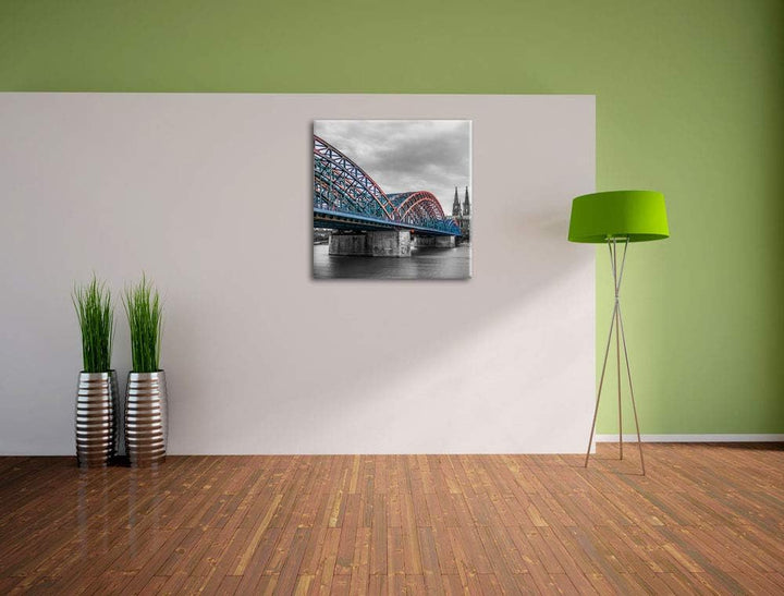 Pixxprint Brücke Kölner Dom als Leinwandbild Quadratisch | Grösse: 70x70 | Wandbild| Kunstdruck | fe