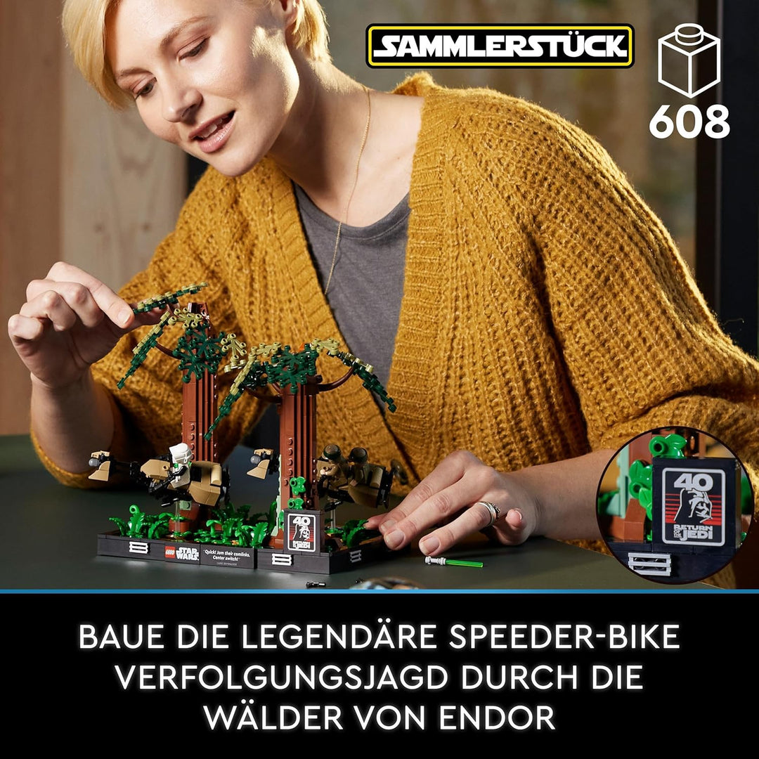 LEGO 75353 Star Wars Verfolgungsjagd auf Endor – Diorama Set, Rückkehr der Jedi-Ritter mit Luke Skyw