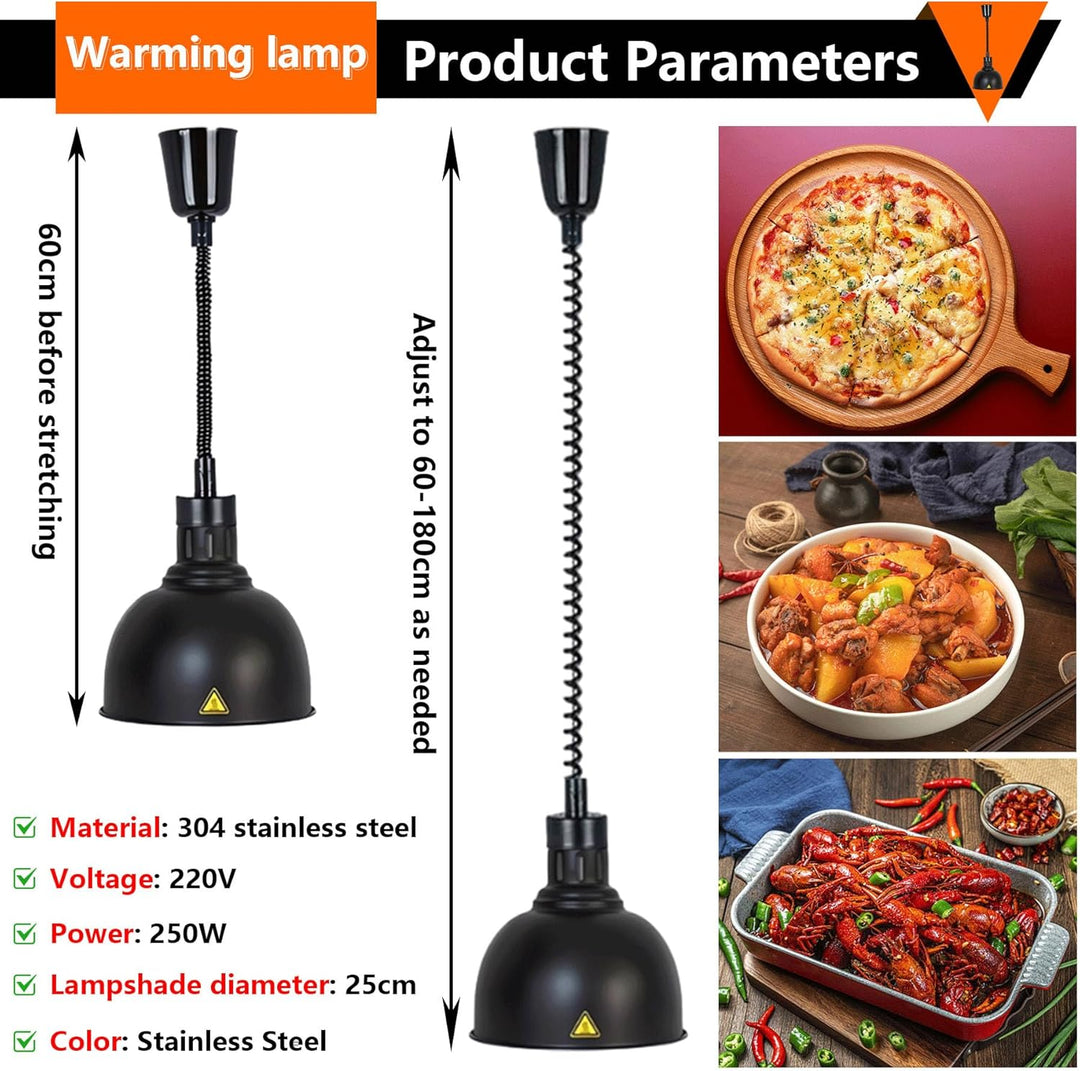 Wärmelampe Küche, 250W Hängend Wärmelampe Gastronomie für Speisen, 25cm Lebensmittel Wärmelampe für