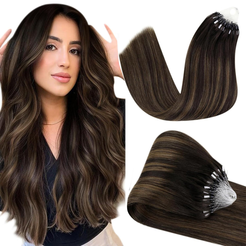 Hetto Echthaar Microring Extensions Balayage Microring Echthaar Extensions Dunkelstes Braun bis Hell