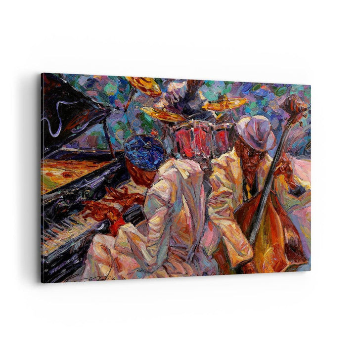 Bilder auf Leinwand 100x70cm Leinwandbild mit Rahmen Jazz Musik Band Gross Wanddeko Bild Schlafzimme