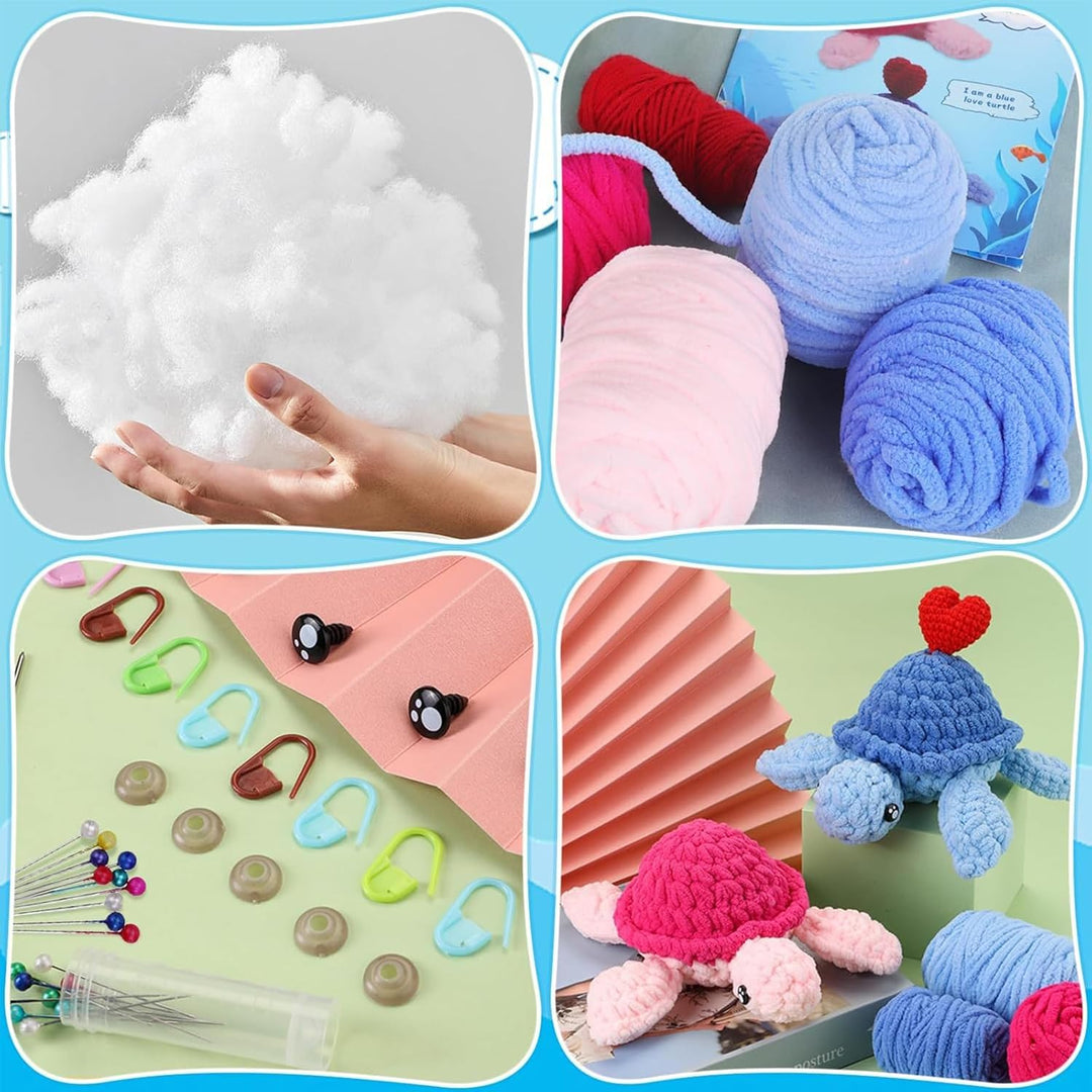 FYSL Häkelset Schildkröte mit Herz, Komplettes DIY Häkeln für Anfänger, Video-Tutorial einbeziehen,