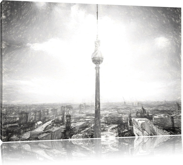 Pixxprint Berliner Fernsehturm als Leinwandbild/Grösse: 100x70 / Wandbild/Kunstdruck/fertig bespannt