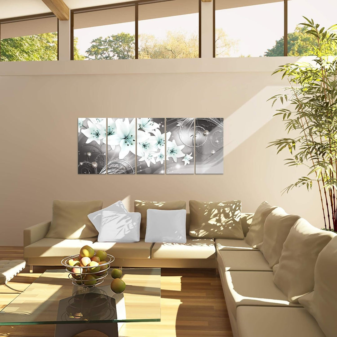 Runa Art Bild Blumen Lilien Wandbilder auf Vlies Leinwand 5 Teilig Wanddekoration Wohnzimmer Schlafz