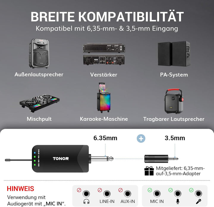 TONOR Mikrofon Kabellos, Bluetooth Wiederaufladbares Funkmikrofon, Metall UHF Drahtloses Mikrofon Se