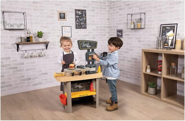 Smoby - Food Corner - 2-in-1 Spielküche und Kinderrestaurant, kompakt und rundum bespielbar, mit 29