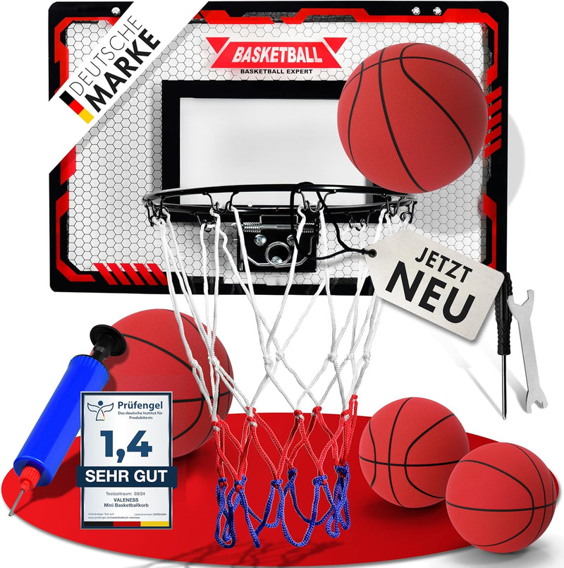 VALENESS® Mini Basketballkorb Indoor [für Tür & Wandmontage] - Kleiner Basketball Korb mit Dunk-Funk
