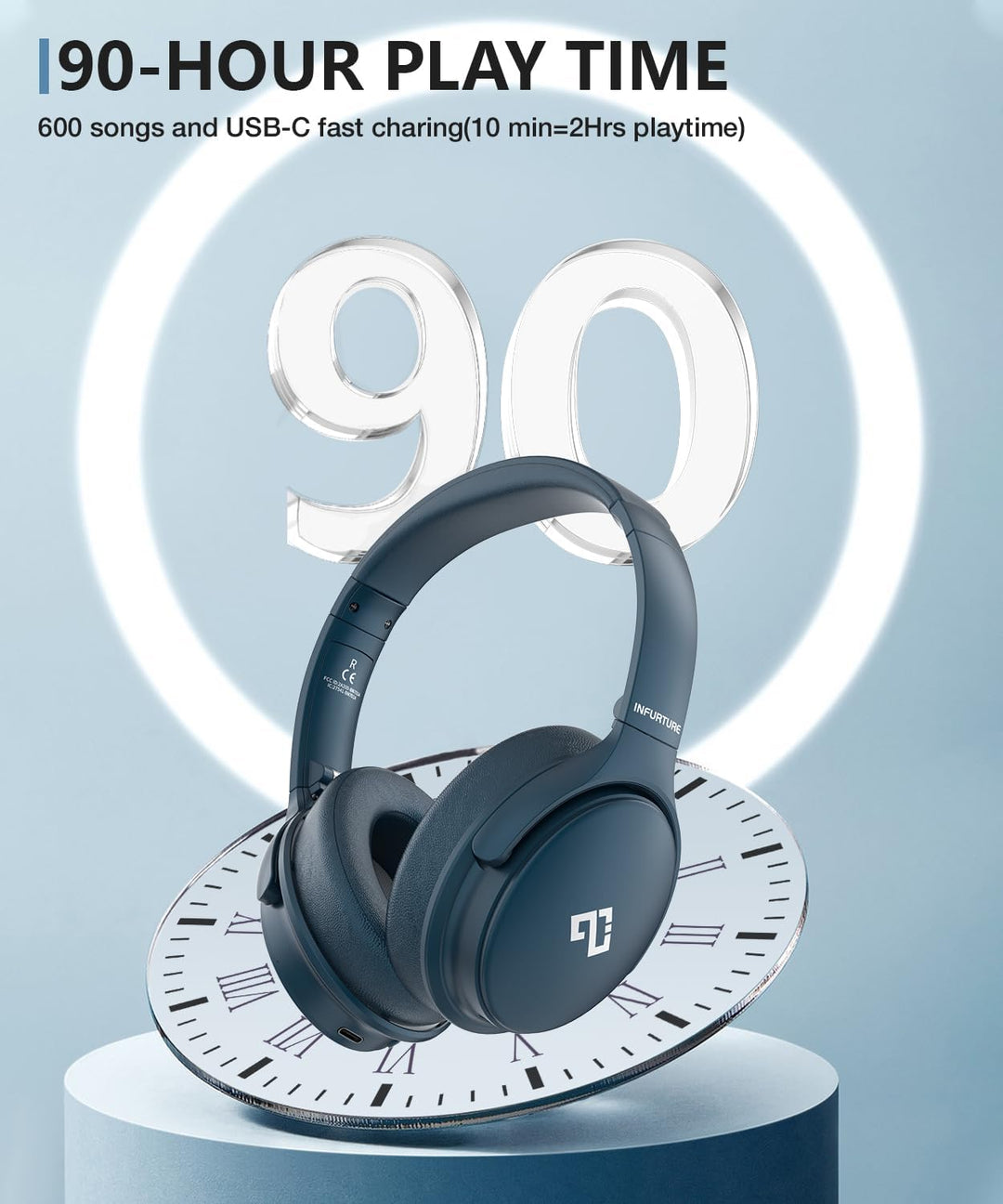 INFURTURE Noise Cancelling Kopfhörer Bluetooth 5.0,Drahtlose Over-Ear-Kopfhörer,Hi-Fi-Stereo-Tiefbas