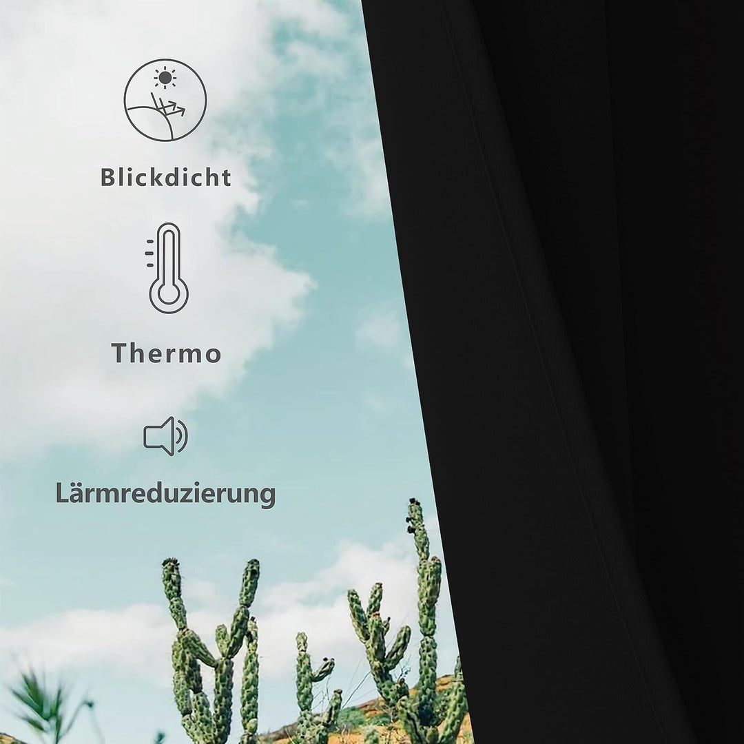 CUCRAF Verdunklungsvorhang Schwarz für Schlafzimmer, Kinderzimmer Gardinen Verdunkelung Thermovorhan