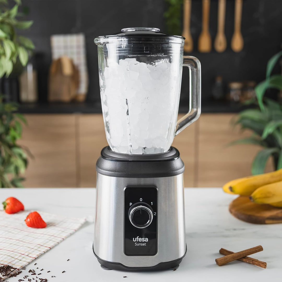 Ufesa Sunset Standmixer aus Glas, Leistung 1600W, Glaskrug Kapazität 1,5L, 2 Geschwindigkeiten + Pul