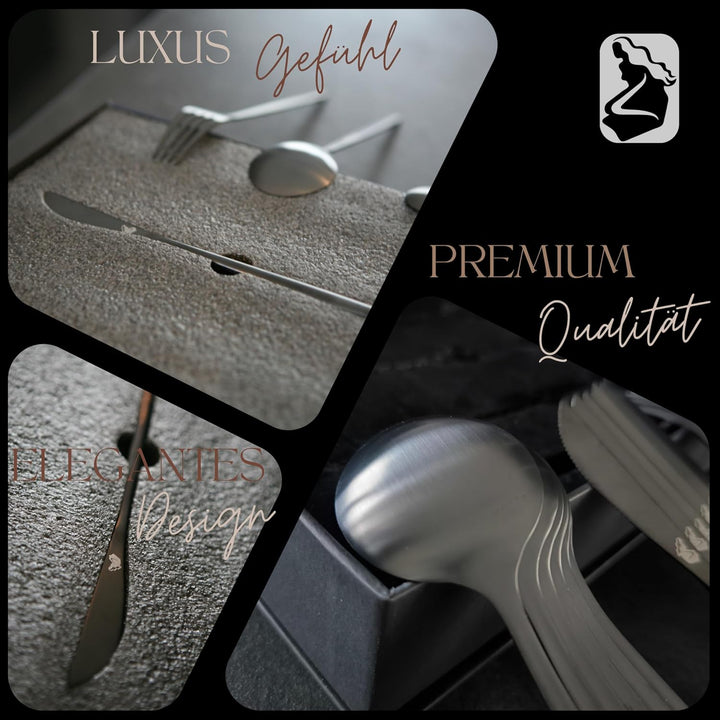 LORELEY® MITTELRHEIN Germany Premium Besteck Set Schwarz Matt – 24 teilig für 6 Personen – Edelstahl