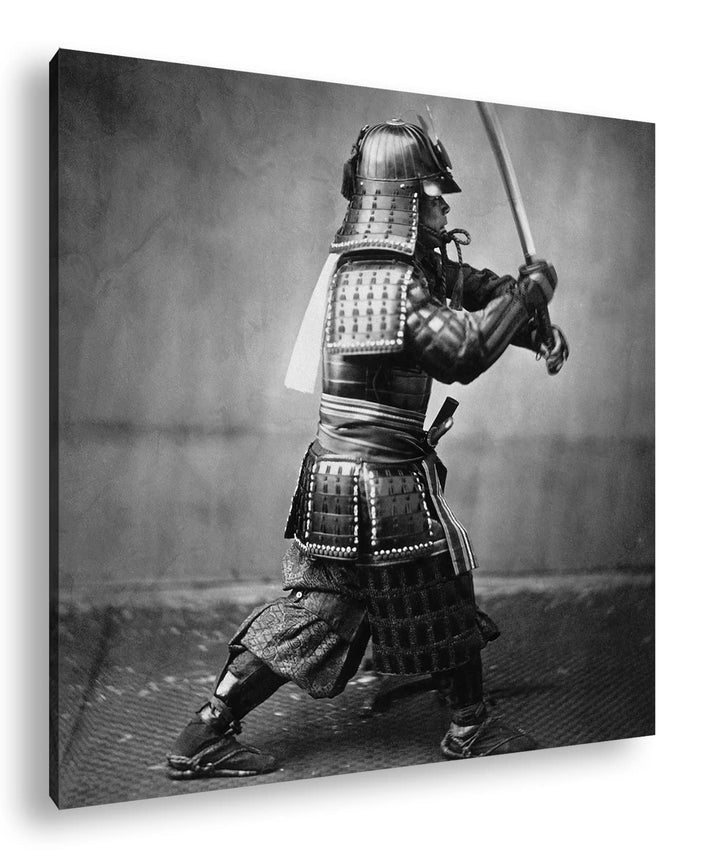 kampfbereiter Samurai-Krieger Format: 60x60 als Leinwandbild, Motiv fertig gerahmt auf Echtholzrahme