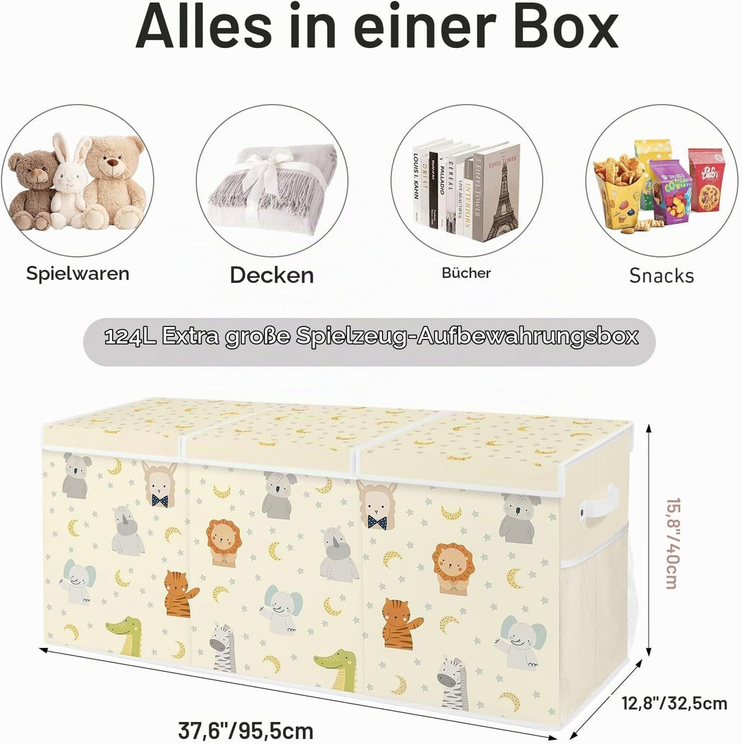 Spielzeugkiste Aufbewahrungsbox mit Deckel Kinder 96 x 32 x 40 cm, Faltbare und Platzsparend für Kin