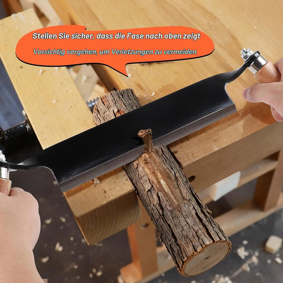 250mm Zugmesser für Holz, Gerade, Reifmesser mit Ergonomischen Holzgriffen und Klingenschutz, Rinden