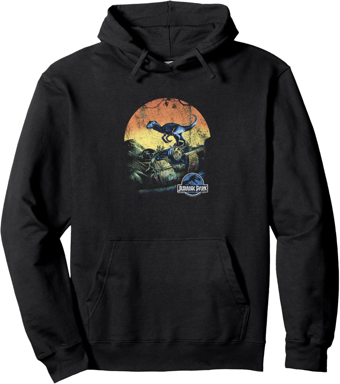 Jurassic World Velociraptor Sunset Distressed Pullover Hoodie