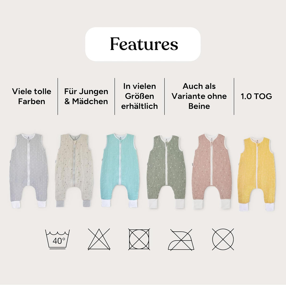 Ehrenkind® Baby Sommerschlafsack mit Füssen | Musselin | Sommer Schlafsack Gr. 100 Farbe Natur-Graue