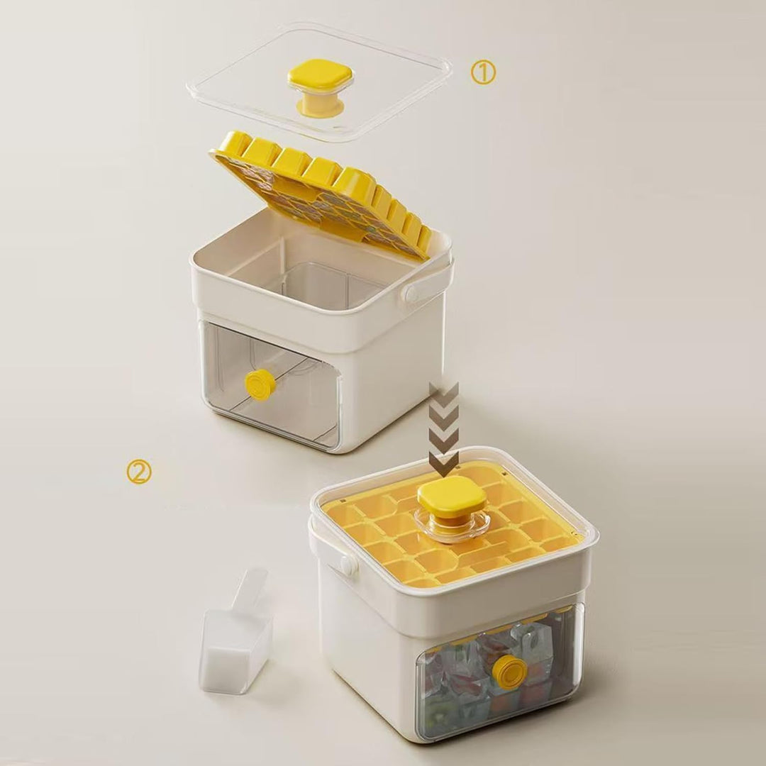 Ice Molds, Ice Maker with Handle Lid, 5.98 x 5.59 x 5.08 Inches Press-Typ Double Layer Design, Kitch
