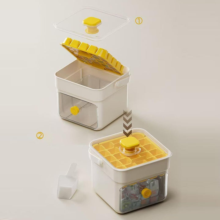 Ice Molds, Ice Maker with Handle Lid, 5.98 x 5.59 x 5.08 Inches Press-Typ Double Layer Design, Kitch