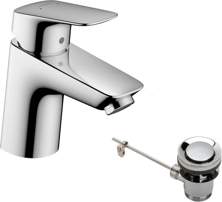 hansgrohe 71170000 Waschtischarmatur Logis, Wasserhahn Bad mit Auslauf Höhe 70 mm, mit Zugstange, Ba
