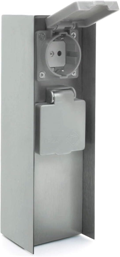 LED Universum Gartensteckdose aus Edelstahl, IP44 für aussen, 23cm (Silber 2-fach), Silber 2-fach