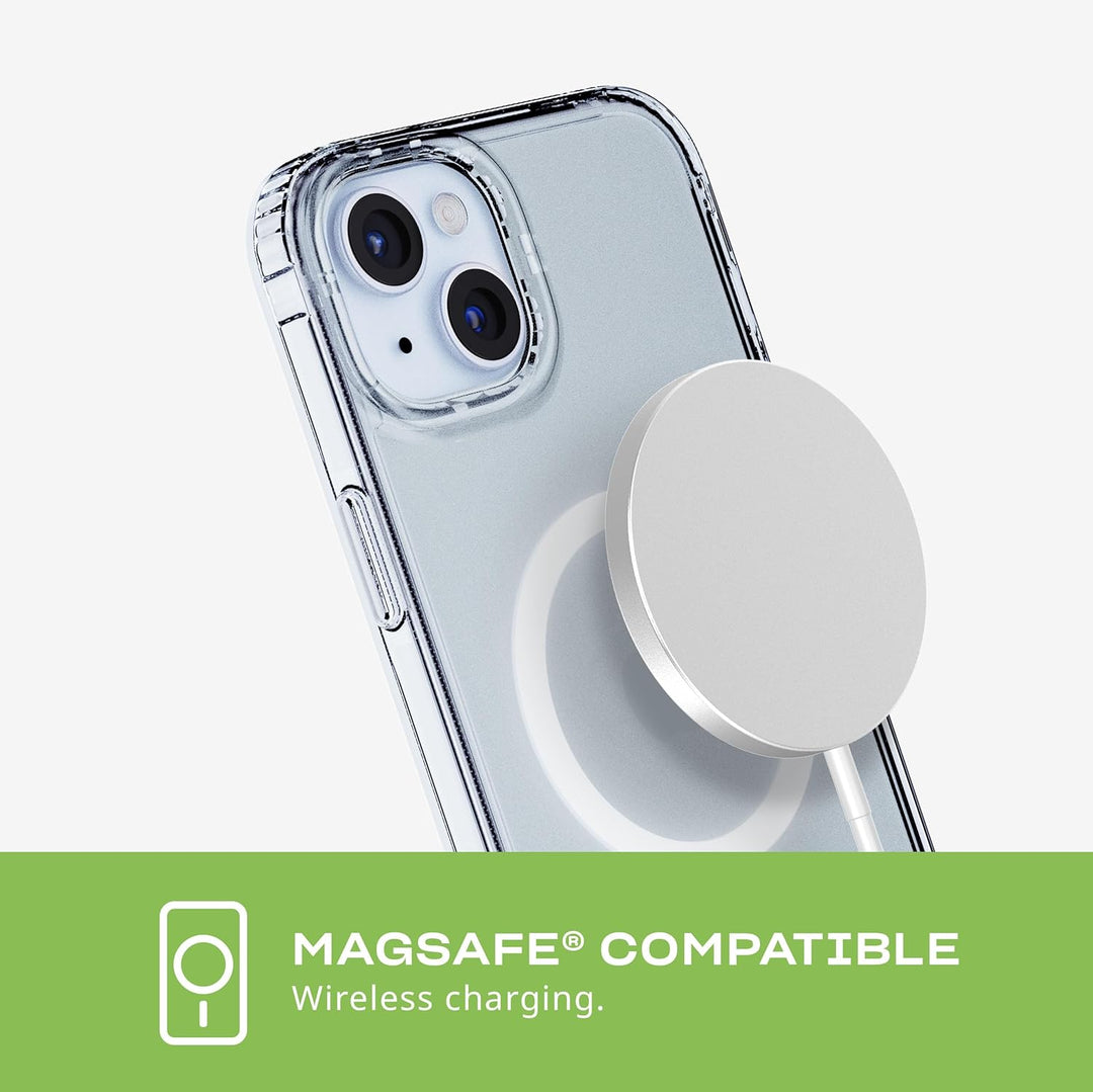 Tech21 Evo Clear Handyhülle für iPhone 15 Plus - Kompatibel mit MagSafe - Transparent - Wissenschaft