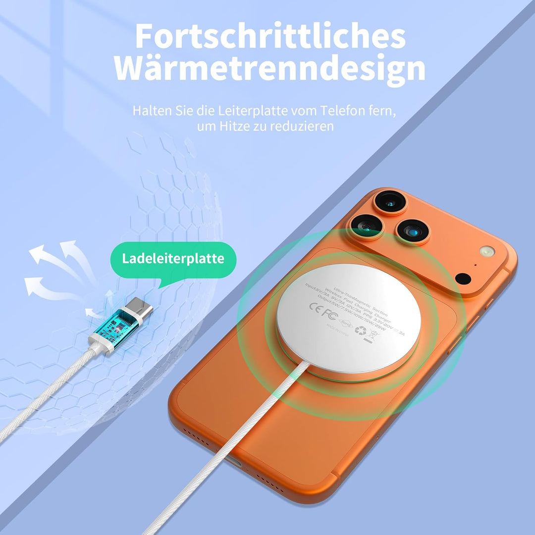 25W magnetisches Wireless-Ladegerät für MagSafe, für iPhone 17/16/15/14/13/12/AirPods mit Schnelllad