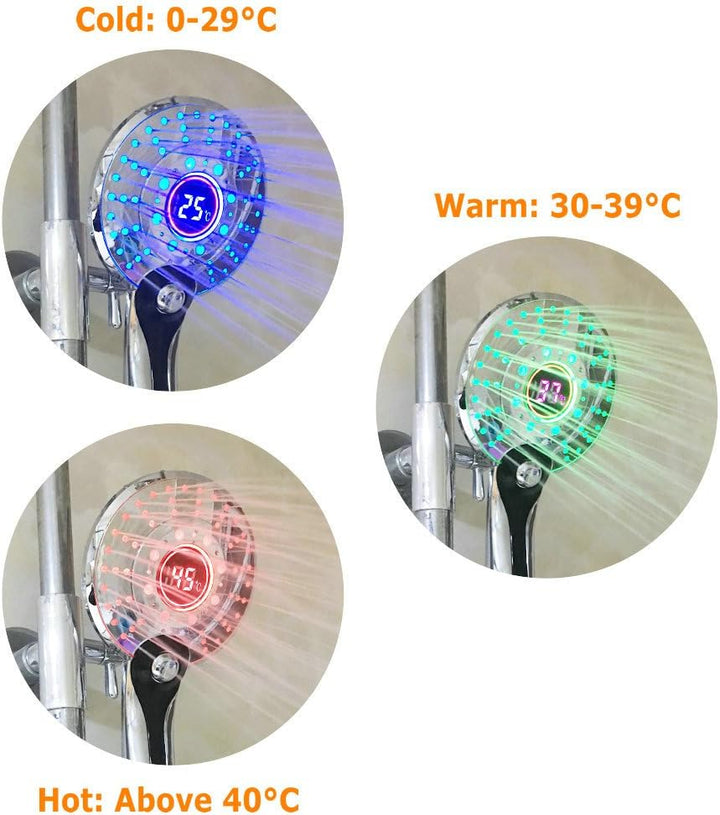 GuDoQi LED Duschkopf, 3 Farben Farbwechsel Temperaturregelung, 3 Strahlarten, Digitale Temperaturanz