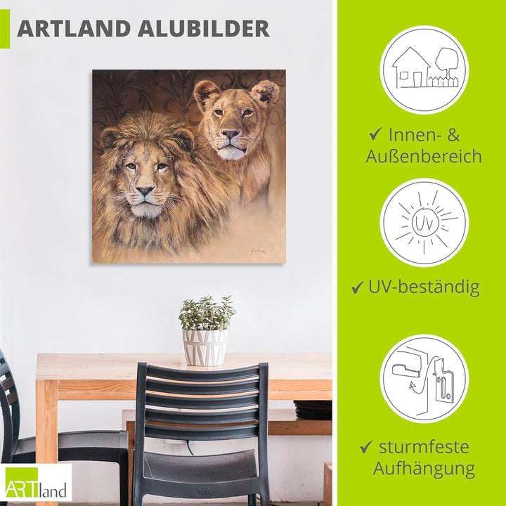 ARTland Wandbild Alu Verbundplatte für Innen & Outdoor Bild 50 x 50 cm Tiere Wildtiere Raubkatze Mal