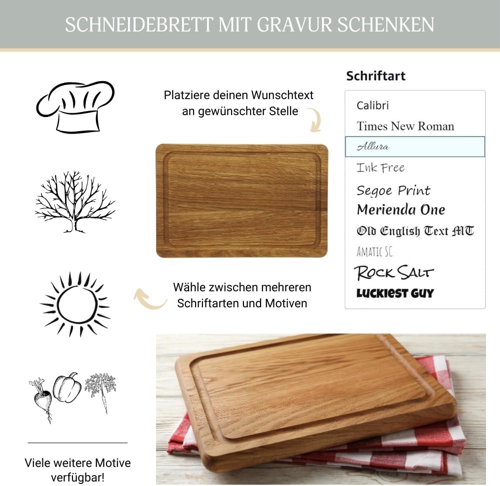 HOFMEISTER® Premium Schneidebrett Holz, Personalisierte Geschenke für Männer - Hochzeitsgeschenk - G