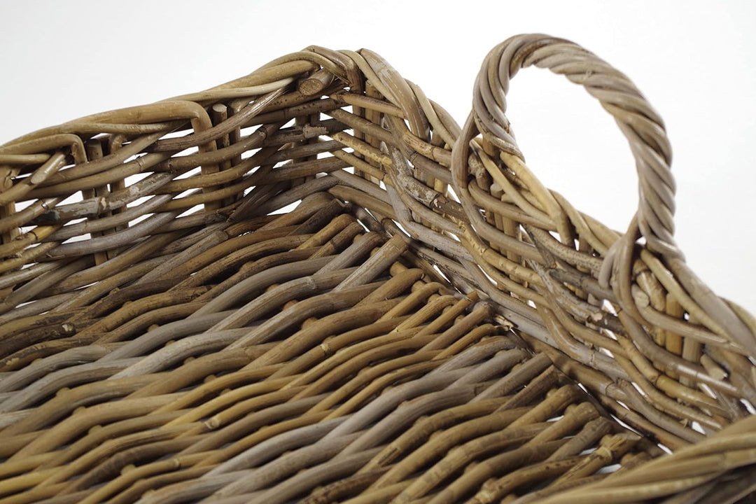 Kobolo Tablett Dekotablett Serviertablett aus Rattan -kubu grau- 50x37x20 cm