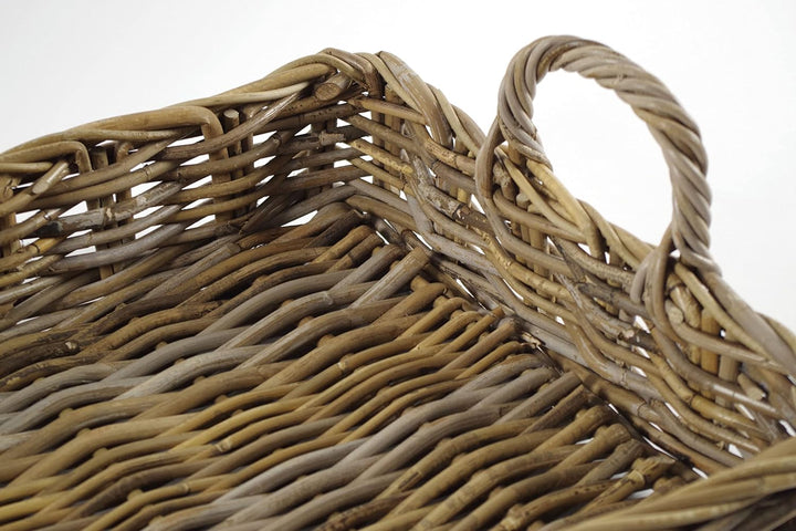 Kobolo Tablett Dekotablett Serviertablett aus Rattan -kubu grau- 50x37x20 cm