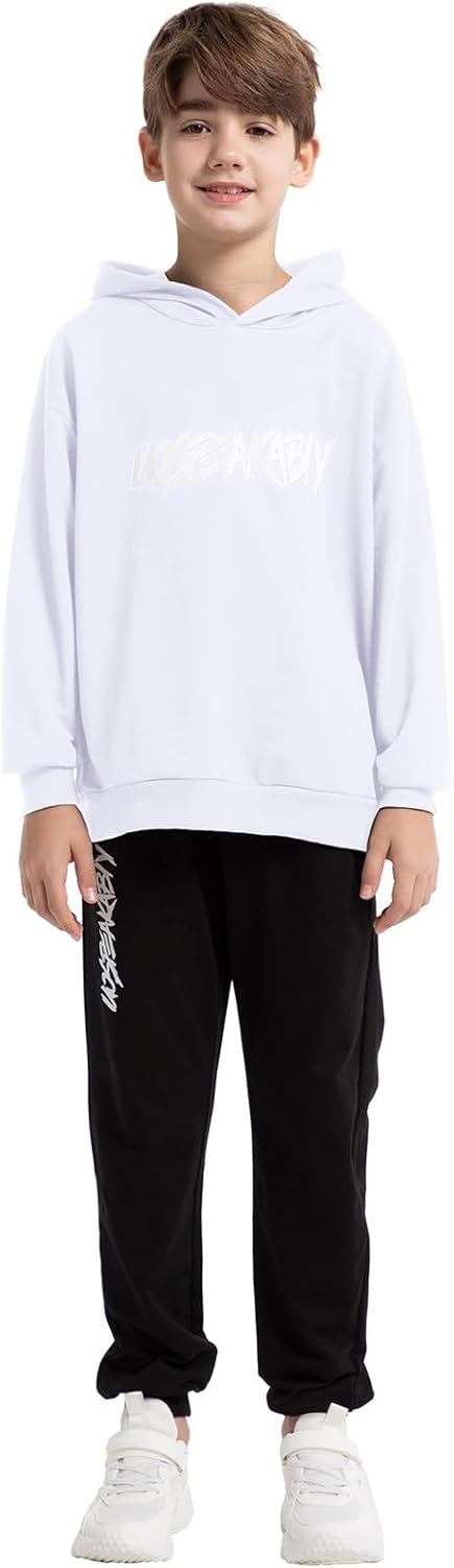 amropi Jungen Hoodie Trainingsanzug Sweatshirt Top und Hose Kleidungsset 2-15 Jahre 11-12 Jahre Weis