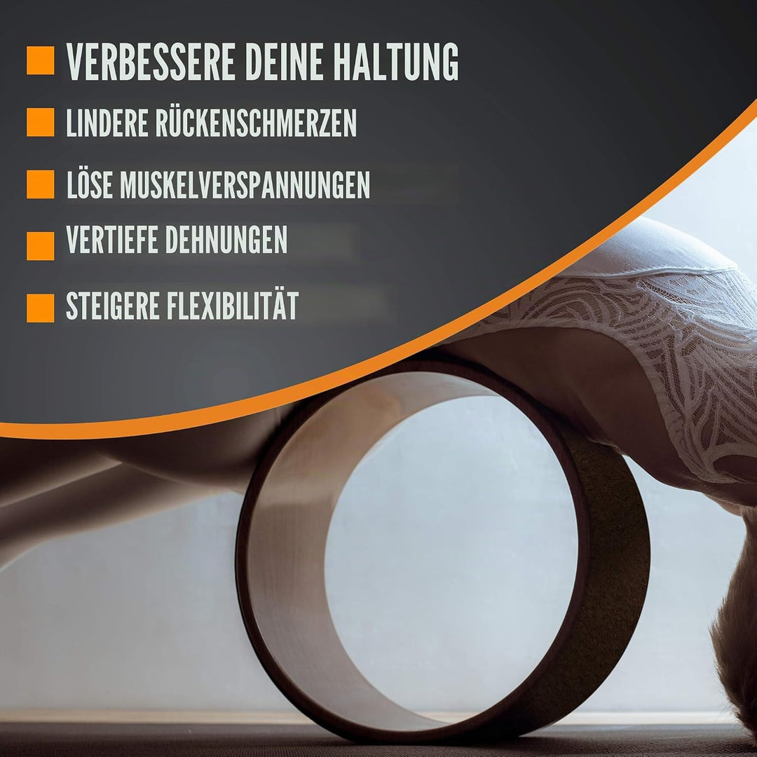Yoga Rad Holz und Yoga Blocks aus Kork mit Zusätzlichem eBook und Yoga Gurt. Extra Feste, Massive Yo