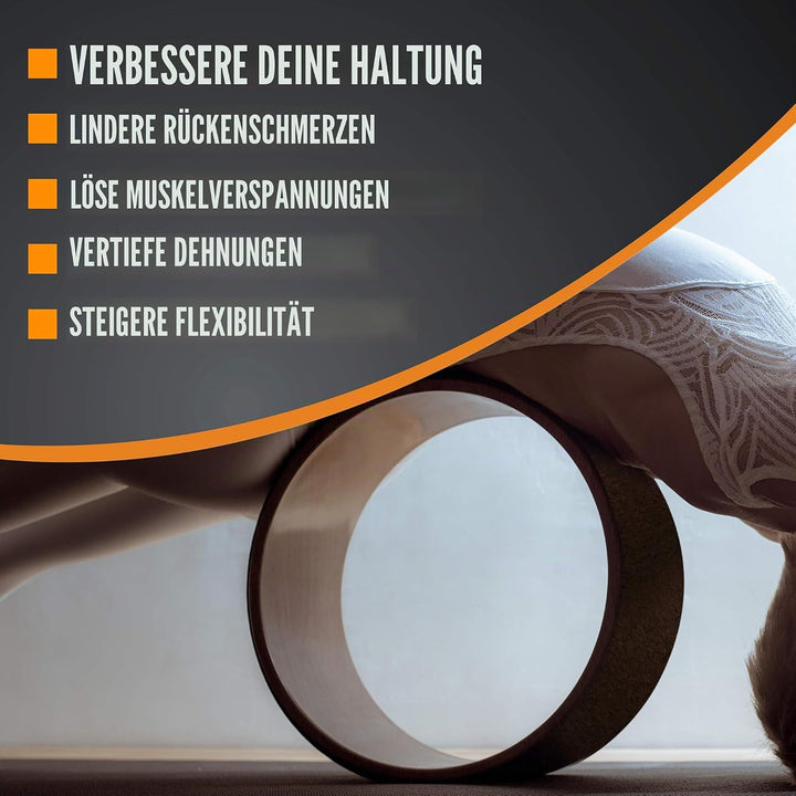 Yoga Rad Holz und Yoga Blocks aus Kork mit Zusätzlichem eBook und Yoga Gurt. Extra Feste, Massive Yo