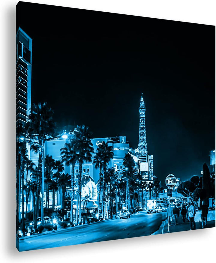 deyoli Innenstadt von Las Vegas bei Nacht Format: 40x40 Effekt: Monocrome Blau als Leinwandbild, Mot