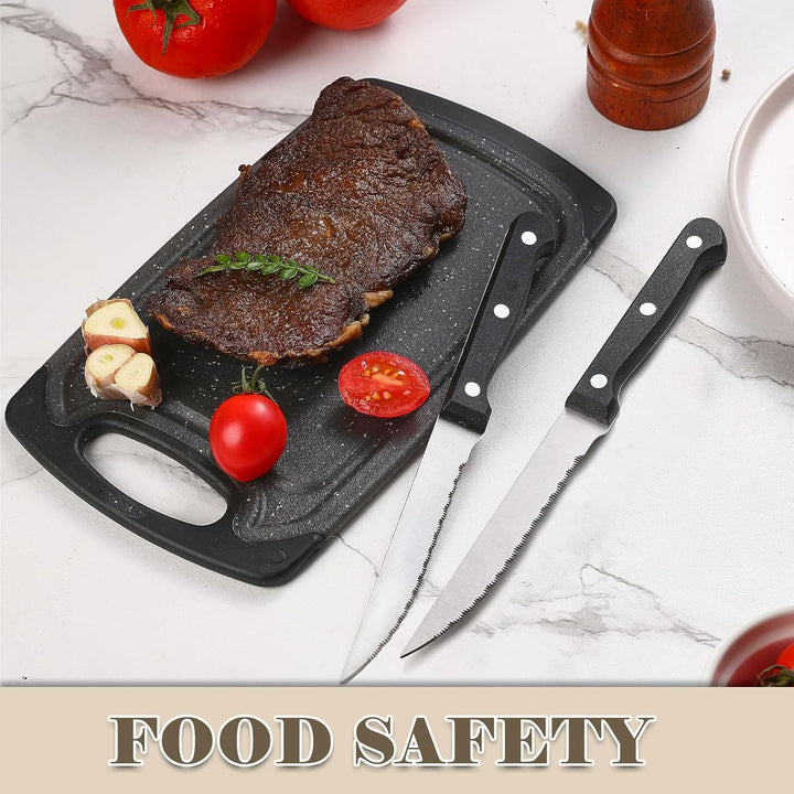 Frühstücksbrettchen 6er Set mit 6er Steakmessern, 25x15cm Kleines Dunkelgrau Frühstücksbrettchen Kun