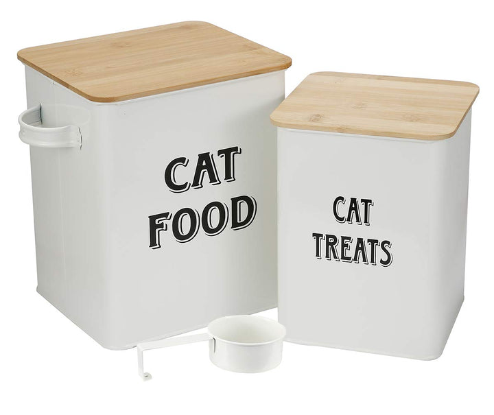 Pethiy Katzenfutter und Katzenleckerlis Behälter,Futtertonne mit Schaufel und Holzdeckel,beschichtet
