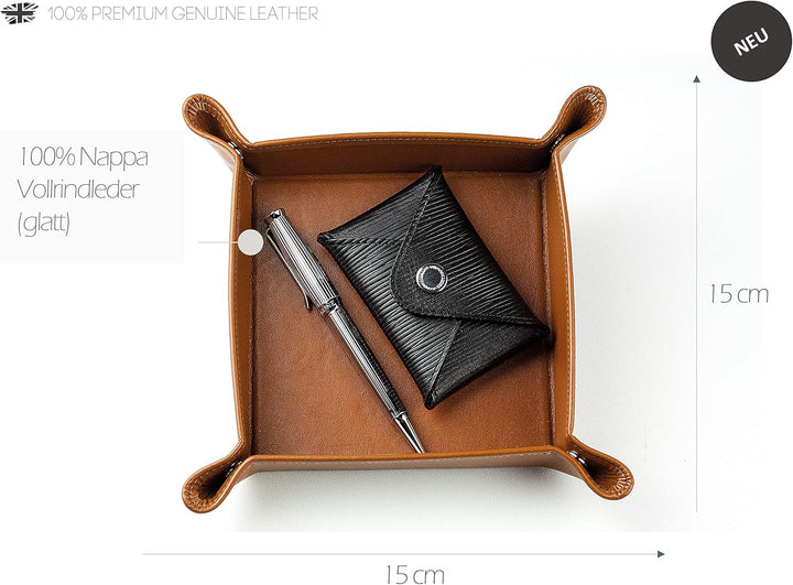 DELMON VARONE - Personalisierbarer Taschenleerer aus Premium Leder Boxcalf braun, Schlüsselschale id